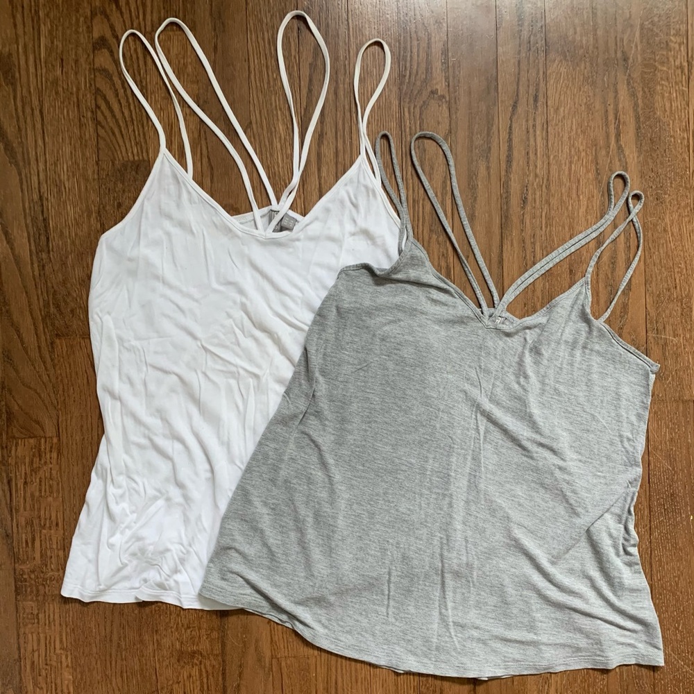 Set/2 strapping tanks, white and grey